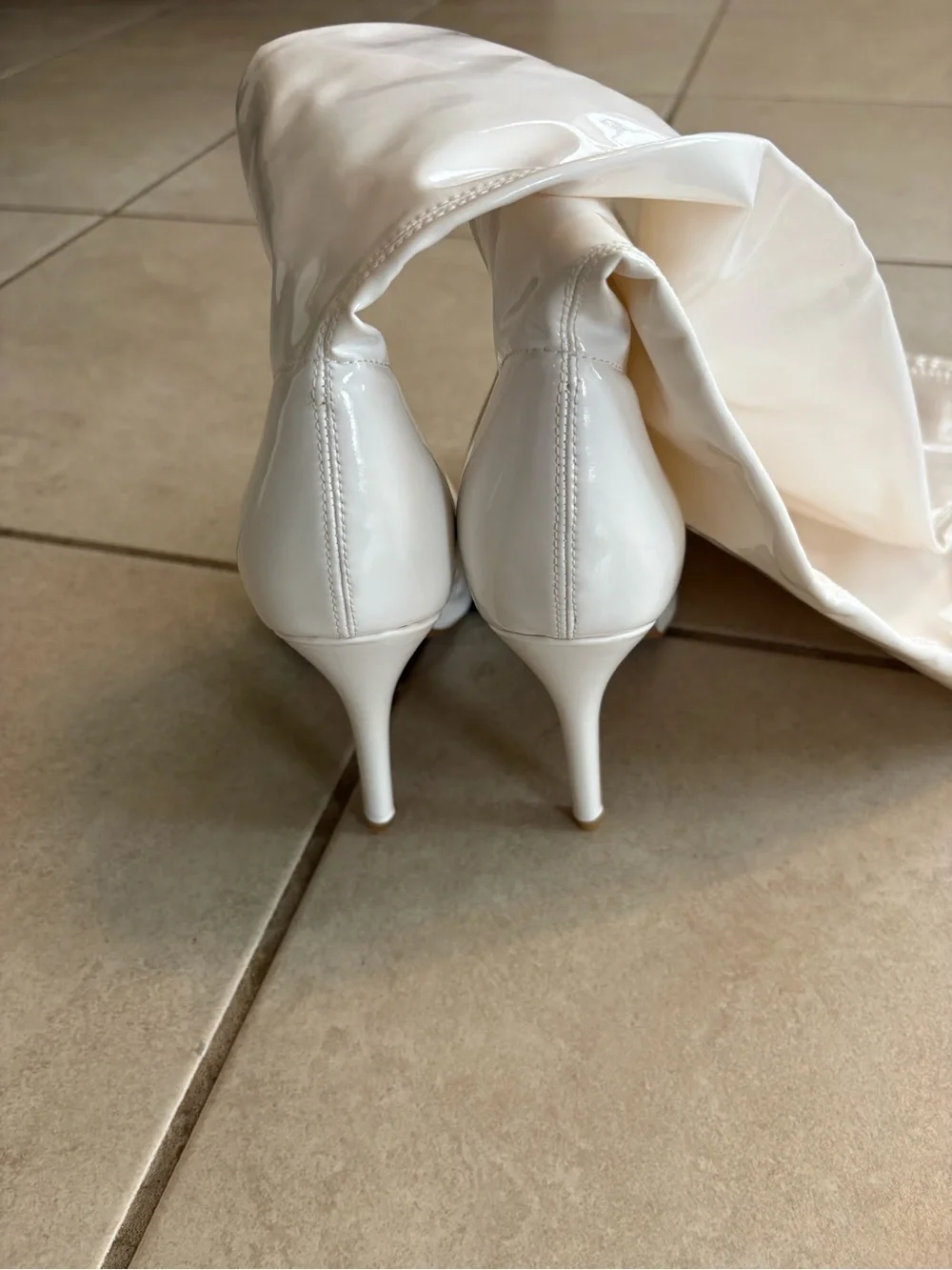 White Patent Thigh-High Over Knee Boots Pointed Toe Stiletto Heel Sz 39/US 8.5
